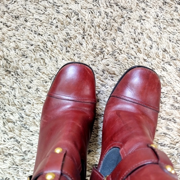 Yves Saint Laurent Red Leather Side Metal Logo Booties Sz 38/7 - Picture 7 of 8